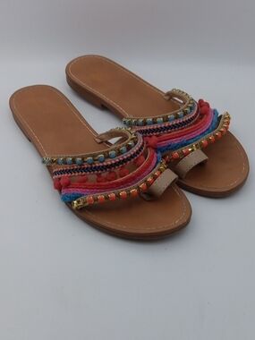 WOMENS CASUAL EMBELLISHED SLIDE SANDALS - MULTI COLOR BOHEMIAN SIZE 10